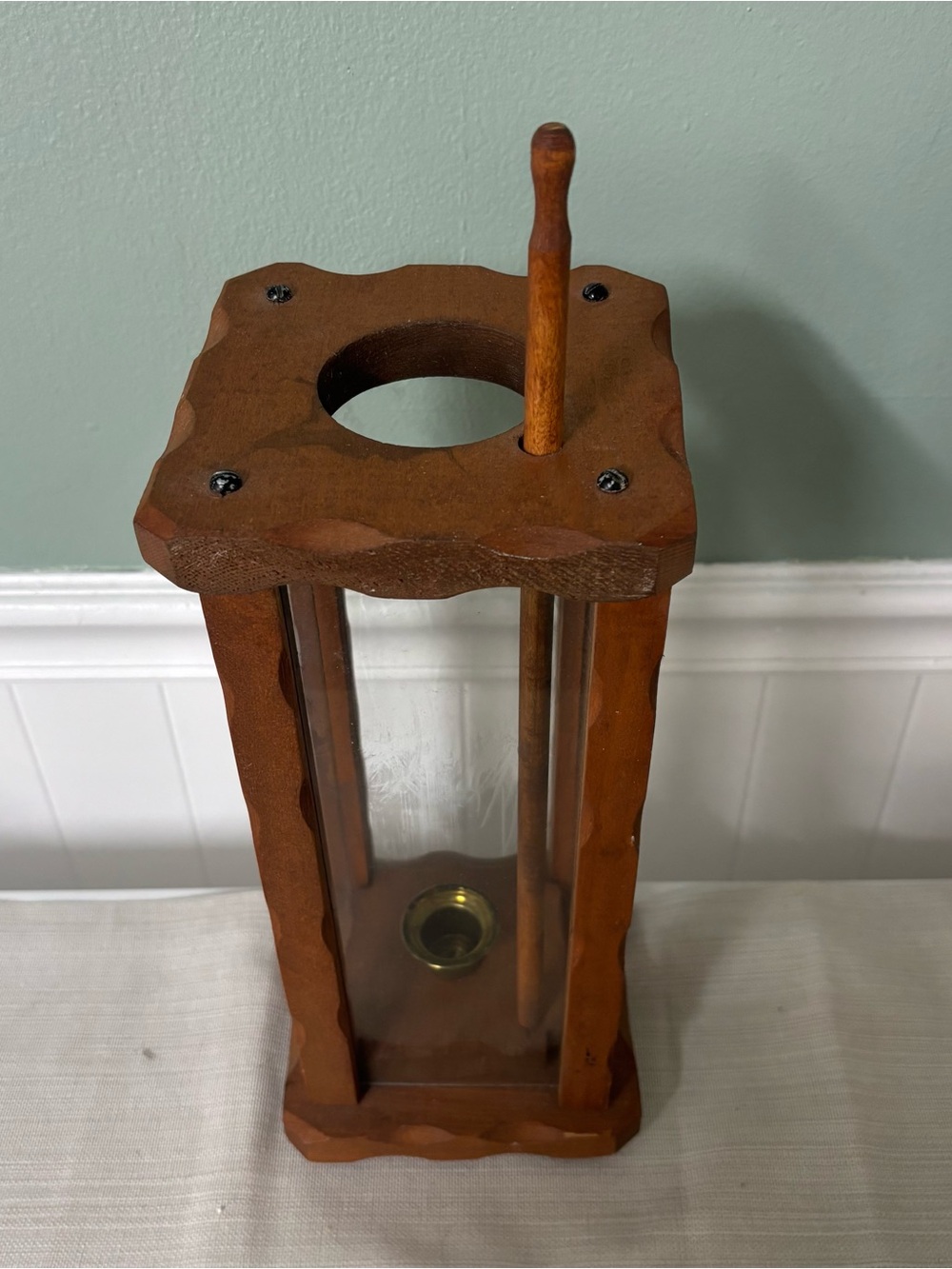 Vintage Wood Candle Lantern with Candle Lift Rustic Dark Brown - Picture 5 of 8
